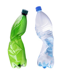 Different plastic bottles on a white background. Each shot separately.
