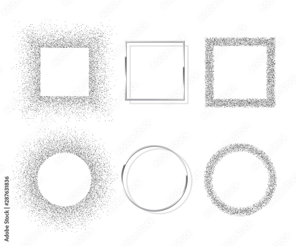 Poster silver shiny round and square frames with shadows isolated on white background. vector chrome luxury