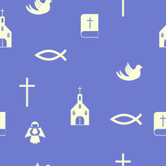 christian seamless pattern with church and bible