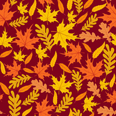 Naklejka na ściany i meble Seamless forest pattern with acorns and autumn leaves. Fall background.