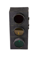 vintage traffic light isolated on white background