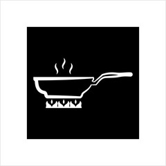 Pan Heating Icon, Frying Pan On Fire Icon