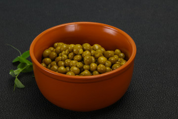 Canned Green peas in the bowl