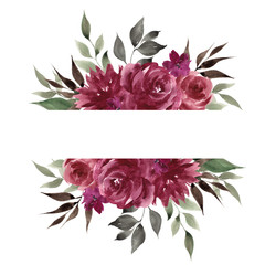 Frames with watercolor hand draw flowers and leaves, isolated on white background