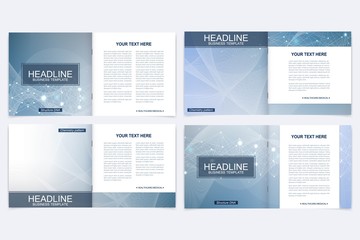 Scientific templates square brochure, magazine, leaflet , flyer, cover, booklet, annual report. Scientific concept for medical, technology, chemistry. Structure molecule and communication. Dna, atom.