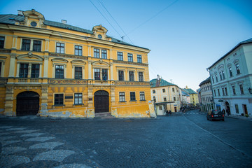 Banska Stiavnica, Slovakia - July 22, 2018: Street in the old town of Banska Stiavnica in central...