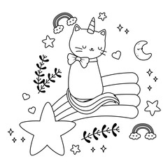 Unicorn cat cartoon vector design