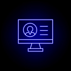 Laptop job man line neon icon. Elements of Business illustration line icon. Signs and symbols can be used for web, logo, mobile app, UI, UX