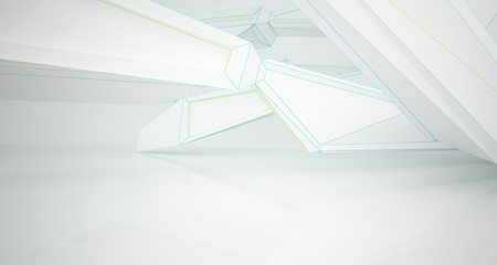 Abstract drawing white parametric interior. 3D illustration and rendering.