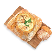 grilled vegetables on a wooden tray. Baked vegetables, White background, copy space