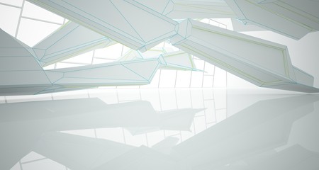 Abstract drawing white parametric interior. 3D illustration and rendering.