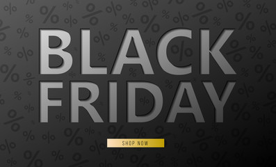 Black horizontal banner for sales on Black Friday. Black friday 3d text. Vector banner for shop, web, store, business and other. Vector EPS 10