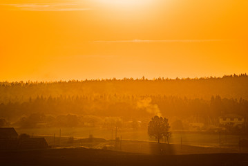 European countryside scenery during sunset.