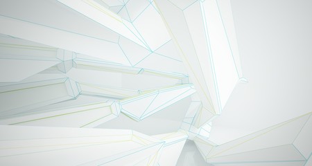 Abstract drawing white parametric interior. 3D illustration and rendering.