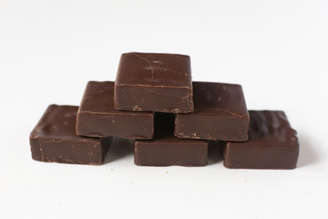 Chocolate candies on a white background.