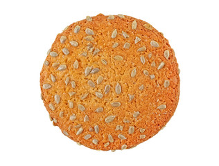 Round cookies with sunflower seeds on a white background