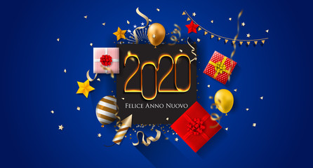 2020 New Year Italian greeting card (Felice Anno Nuovo 2020). Italian 2020 New Year Version. Italian 2020 Happy New Year background Version.
