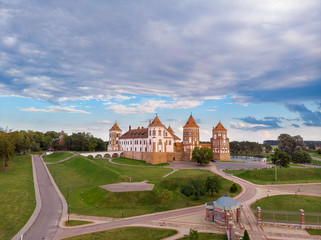 Fototapeta premium View of Mir castle, Belarus. Drone aerial photo