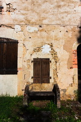 old door in the wall of an old house in south-west France