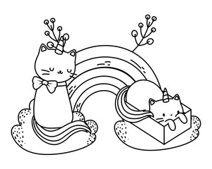 Unicorn cat cartoon couple vector design