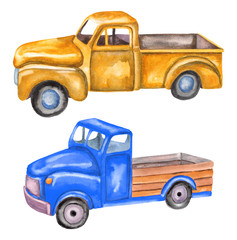 Watercolor set of car. Illustration isolated on white background.