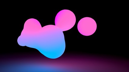 3D illustration of a glowing liquid shapes. Beautiful gradient colors. Cyberpunk concept. Creative techno poster. Bright neon lights. Fluid gradient.