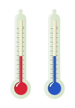 Set of stylized room thermometers with different temperature readings. Isolated on a white background. Vector illustration.