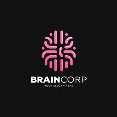 Cute pink modern abstract lines brain logo template vector