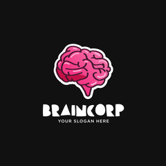 Cute cartoon pink brain logo template