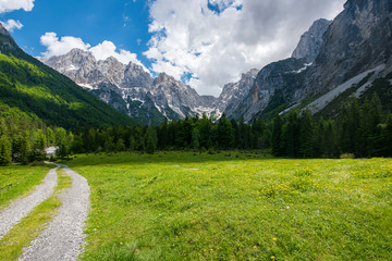 Triglav national natural Park in Slovenia, Pisnica valley. Hiking trails for tourists. Beautiful...