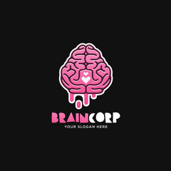 Pink cute cartoon brain love sticker logo illustration template