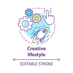 Fototapeta premium Creative lifestyle concept icon. Brainstorming idea thin line illustration. Imagination and original idea generation. Creative thinking. Vector isolated outline drawing. Editable stroke