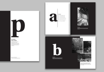 Black and White Portfolio Layout with Bold Typography Accents