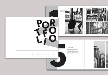Black and White Portfolio Layout with Large Numbers