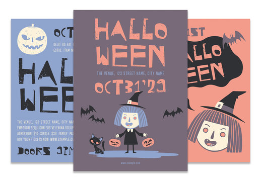 Cartoon Style Halloween Events Flyers Layouts