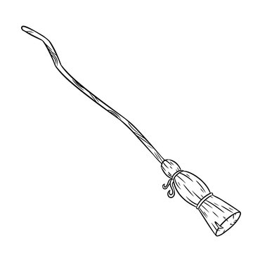 Cute cartoon broomstick doodle drawing. Isolated broom symbol