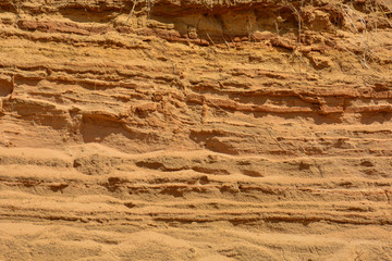 Fototapeta premium Background of beige sand of sandy cliffs. Close up of the texture of the big sandy cliff.