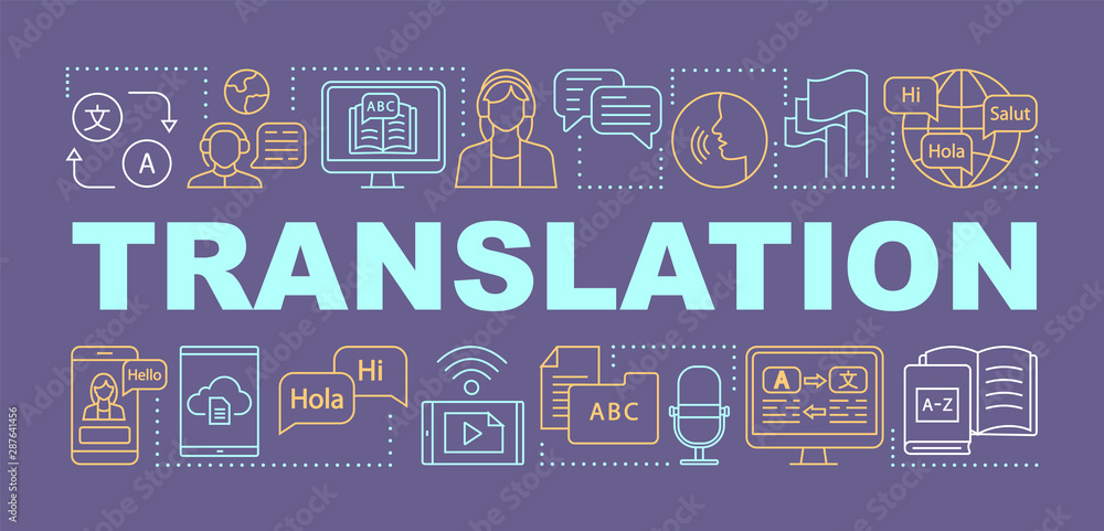 Poster translation word concepts banner. foreign language interpretation. online translator. presentation, 