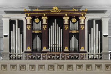 Pipe organ in rear of historic St. Paul's Episcopal Church in downtown Richmond, Virginia