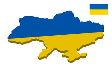 3D map and flag of Ukraine Vector illustration