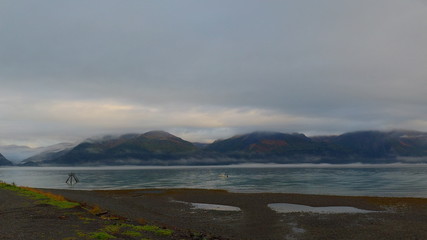 Fototapeta na wymiar Early fall morning salmon fishing in Alaska 