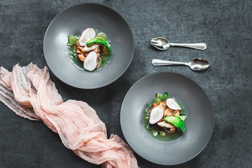 Swordfish with Grilled Avocado and Radishes, Fine dining