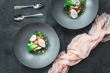 Swordfish with Grilled Avocado and Radishes, Fine dining