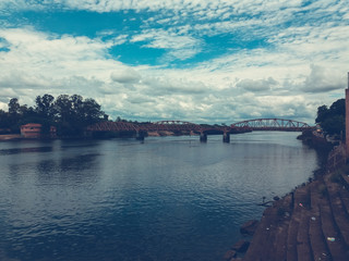 Naklejka premium bridge over the tiete river in the countryside city of sao paulo taken on a vacation