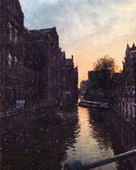 Fototapeta premium Oil painting modern art Amsterdam, Netherlands. Wall poster and canvas contemporary drawing print. Touristic postcard and stationery design. Europe beauty travel scene, historical buildings and place.