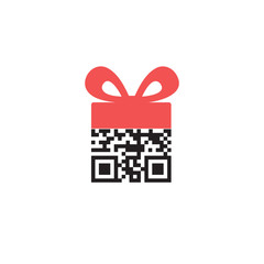 QR code as a Gift. Vector icon.