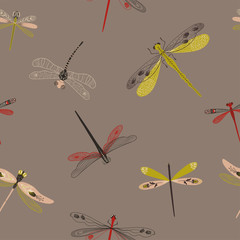 Folk Art Seamless Pattern With Dragonflies.