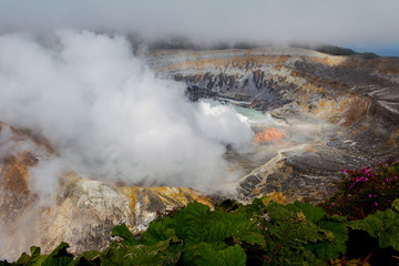Crater of the Poas volcano in Costa Rica, which is active.