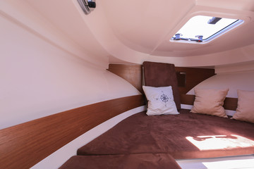 Motor boat interior. Sailing yacht interior