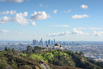 Griffith Observatory and Los Angeles at sunny day - obrazy, fototapety, plakaty